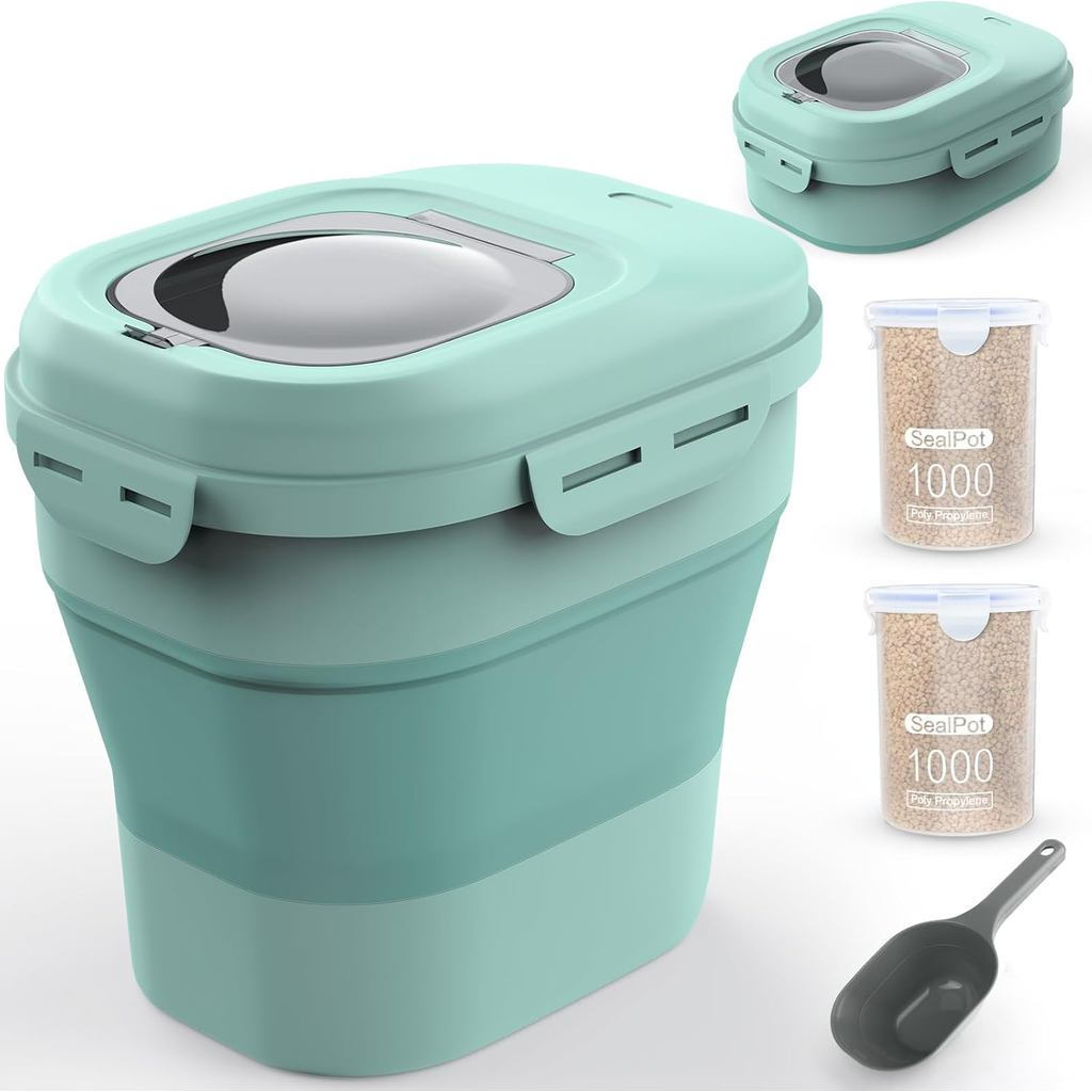 Food Storage Containers, Collapsible 20 to 50 Lbs Cereal Rice Container Dispenser with…