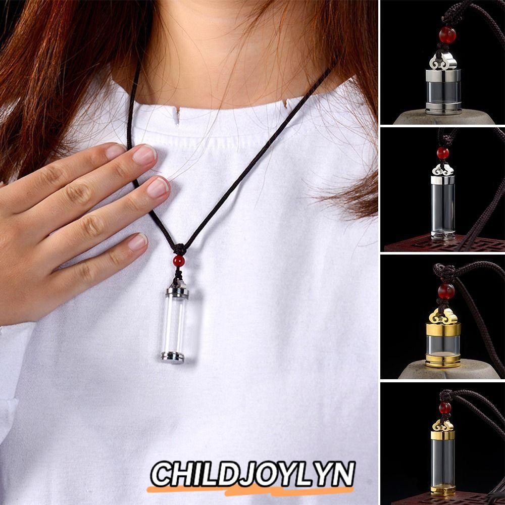 CHILDJOYLYN Wishing Bottle Pendant, Memorial Jewellery Gold Silver Perfume Vial Necklace, Transparent Openable Essential Oil Diffuser Ashes Urn