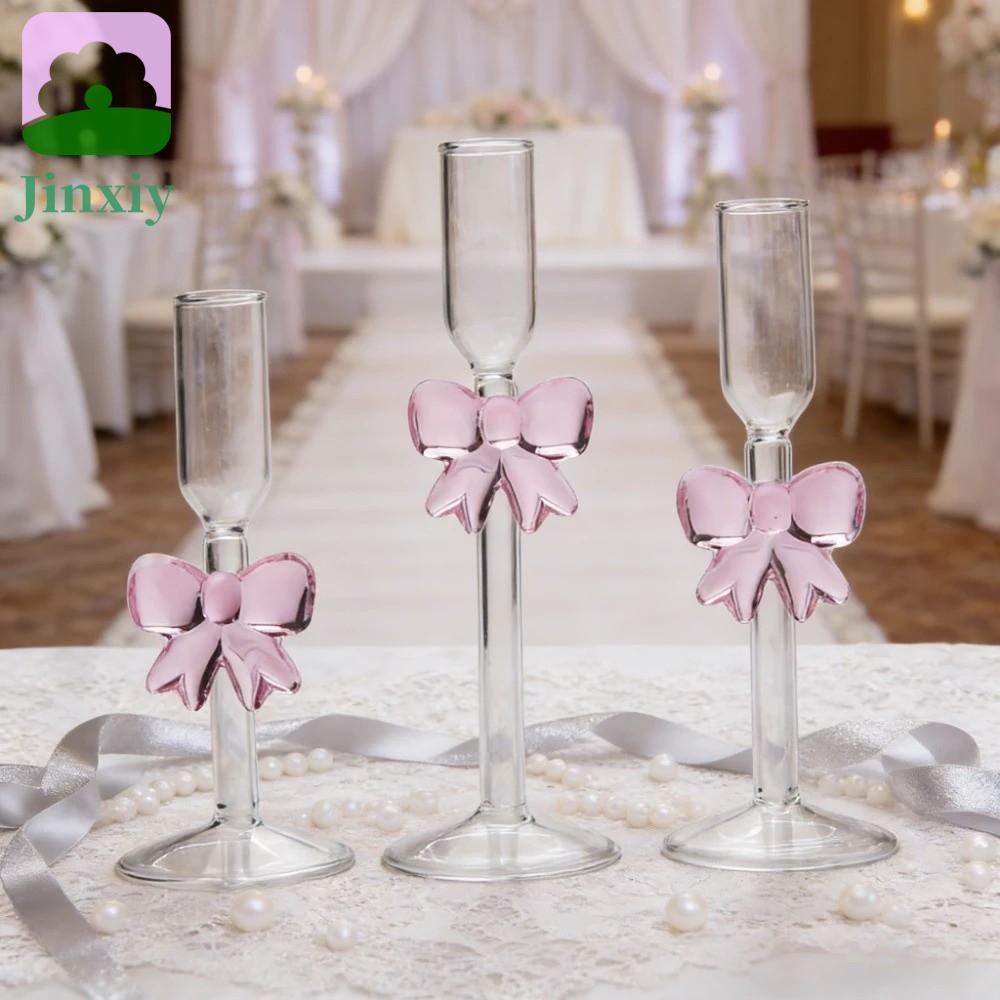 JINXIY High Footed Candlestick, Non-slip Romantic Bow Candle Holder, Tall Candle Holder Elegant INS Unique Glass Candles Stand Party