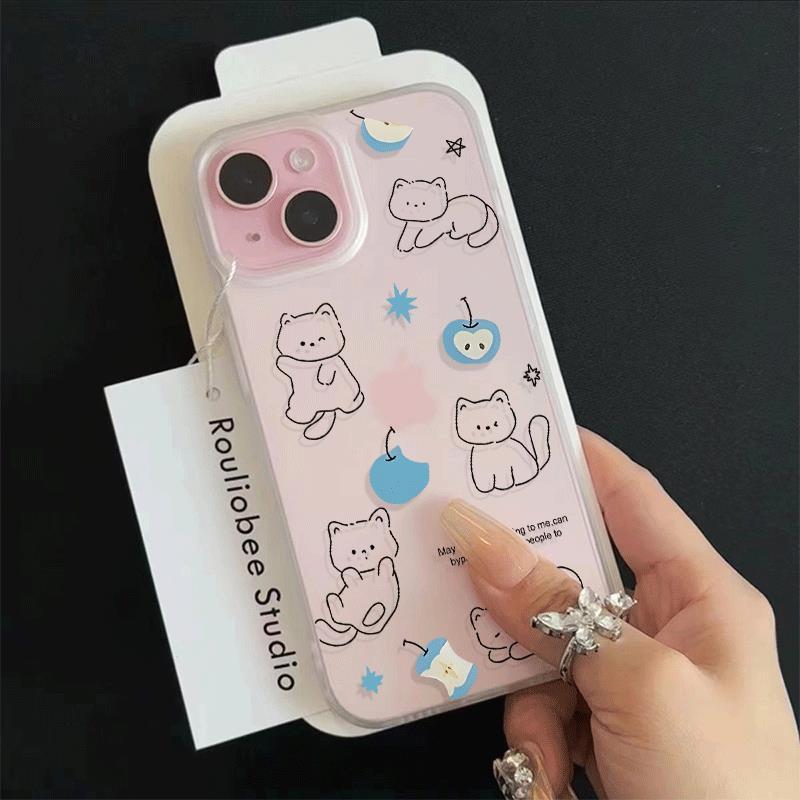 White cat line drawing suitable for phone case16iPhone17Air,skin feeling14/11Pro