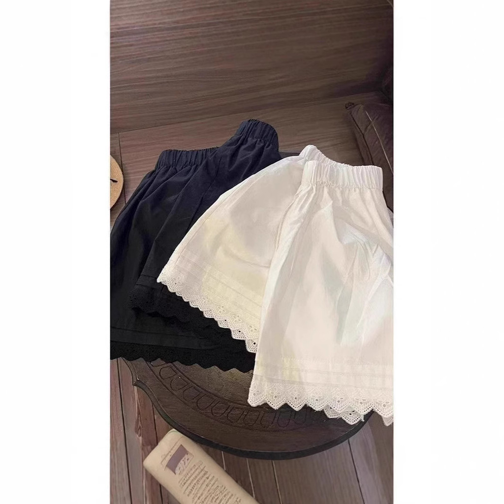 White Lace Stitching Shorts Women's Summer Thin Casual Loose All-Matching Comfortable Wide Leg Shorts Fashion