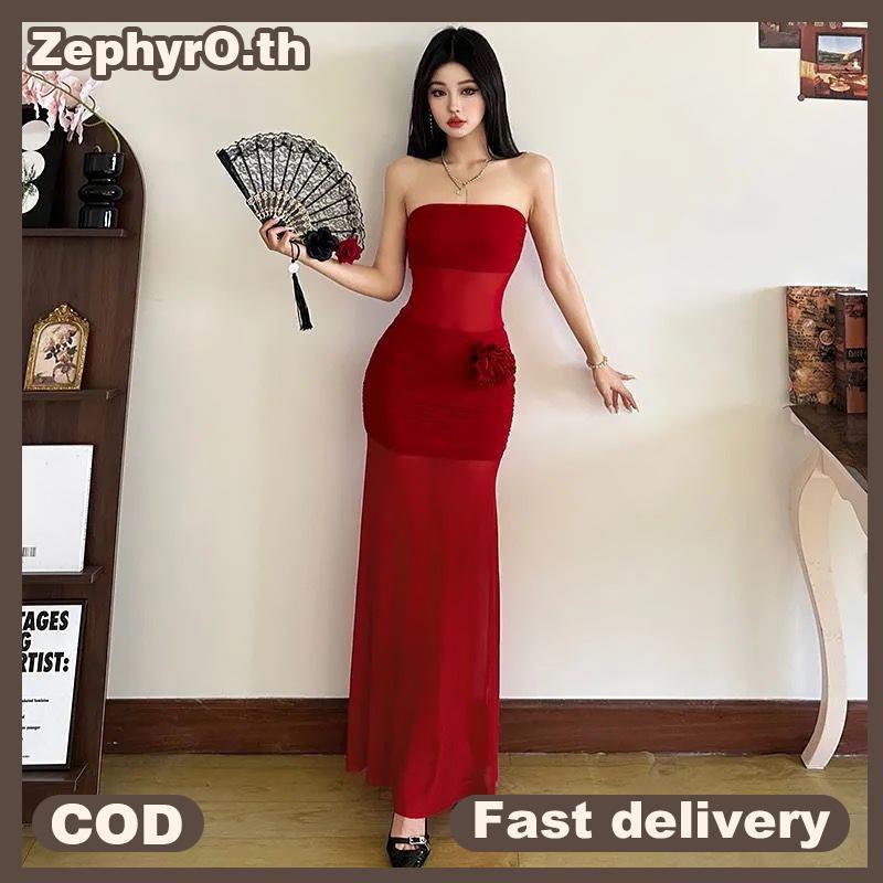 null French Sexy Strapless Tube Top Hip Dress Leisure Mesh Patchwork Beach Dress For Women null