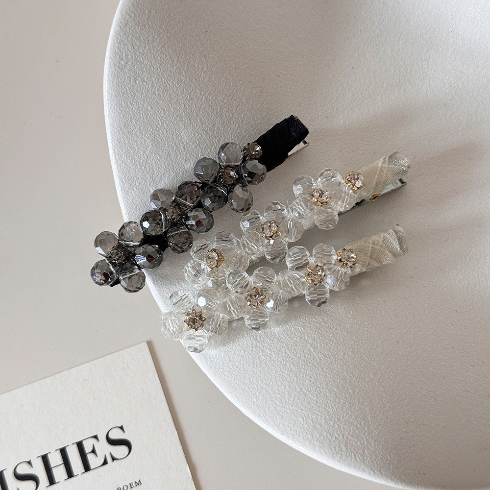 Moouga/French Retro Gray Crystal Flower Sweet Cute Hair Clip Side Clip Fashionable Temperament High-End Feeling Bangs Clip Hair Accessories
