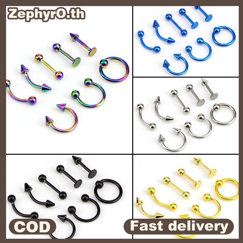 null Mixed 8PCS 16G Stainless Steel Helix Piercing Jewelry Ear Eyebrow Nose Lip Rings null