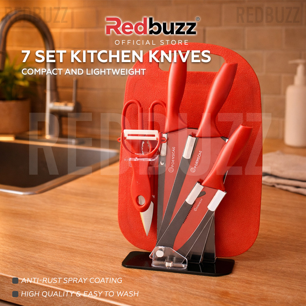 REDBUZZ Kitchen KNIFE SET 7 in 1 PISAU VIRAL Kitchen Knives Utensils Pisau Viral Set Dapur Pisau Gunting set