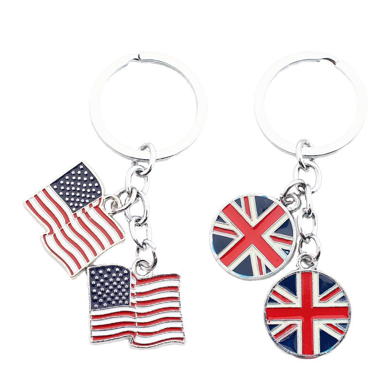 UK British American Flag Car Keychain Chain Creative Love Pendant British Style Small Gift Metal Pendant USA Metal Creative Keychain High-value All-match Jewelry