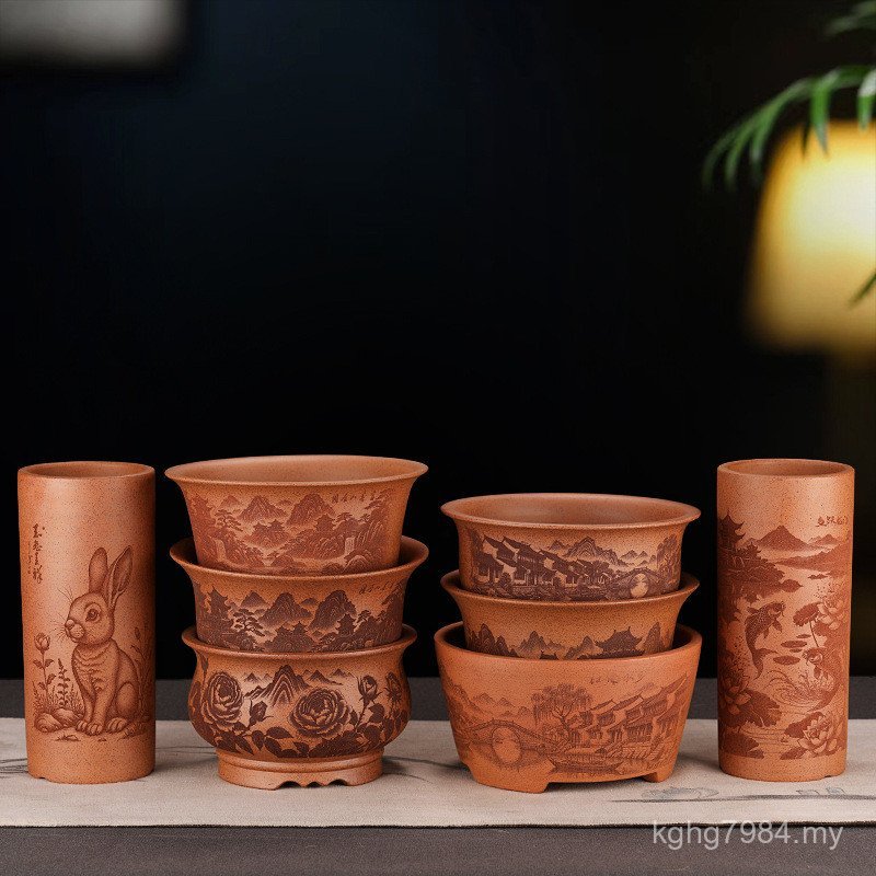 Special Bamboo Yixing Small Plant Boxwood Flower Potted Plant Desktop Multi-Flower Pot Pork Floss Cypress Cloud Purple Sand Green Plant