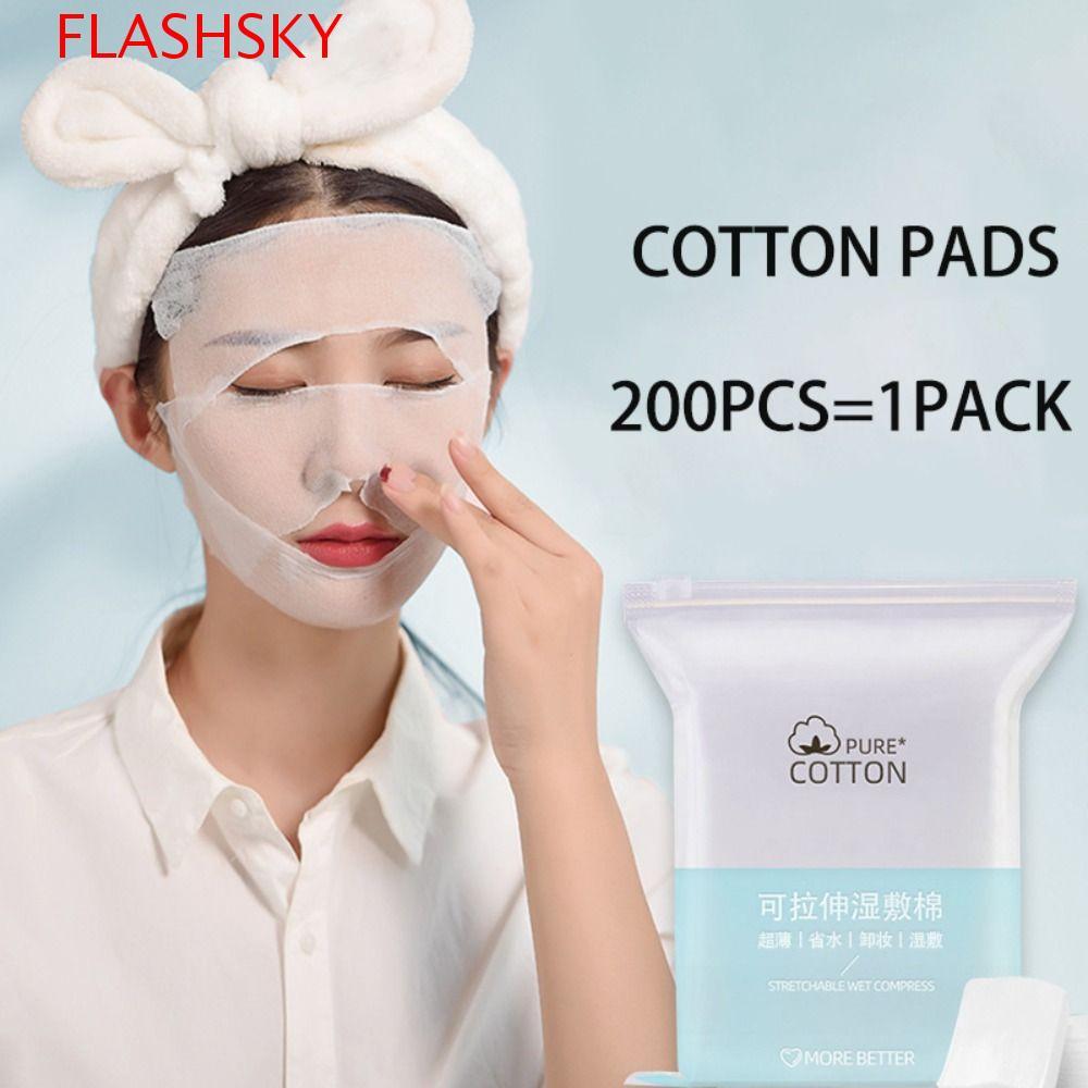 FLASHSKY 50/200Pcs Makeup Remover Cotton Piece, Elasticity Skin Care Stretchable Wet Compress Cotton, Cosmetic Cotton Mask Thin Section Disposable Face Makeup Cotton Pads Women