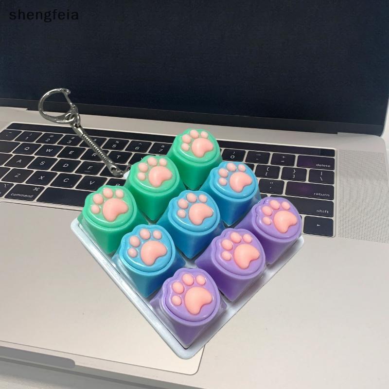 [SFI] Cute Cat Claw Keychain 9 Keys Keyboard Dpression Toys DIY Keyboard Keyring Toys For Adult Stress Relief Gifts MY