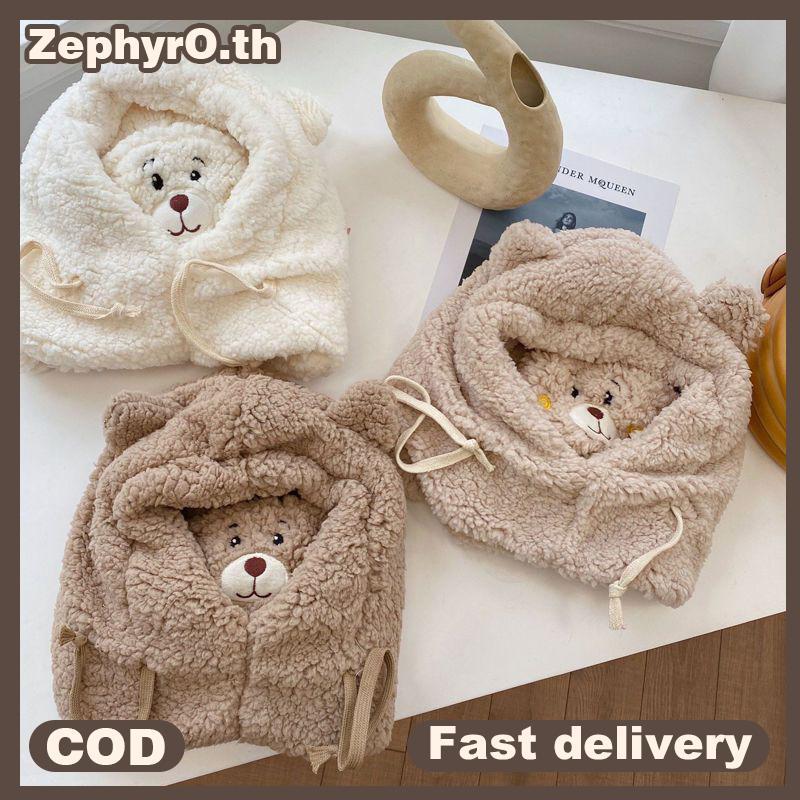 null New Cute Bear Ear Hat Scarf Gloves Set Winter Women Beanies Caps Warm Casual Plush Hats Casual Solid Fleece Girl Kawaii Present null
