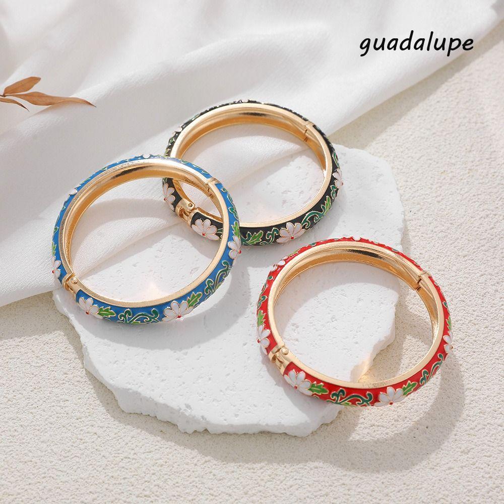 GUADALUPE Vintage Cloisonne Bangle, Traditional Chinese Hollow Out Flower Bangle, Handicraft Classic Ethnic Vintage Women's Hand Bracelet Jewelry Gifts