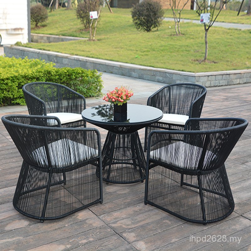 Simple Rattan Chair Table Chair Vacation Area Outdoor Balcony Rattan Piece Set Modern Courtyard Single Chair Coffee Table 35 Outdoor Combination 1GNH