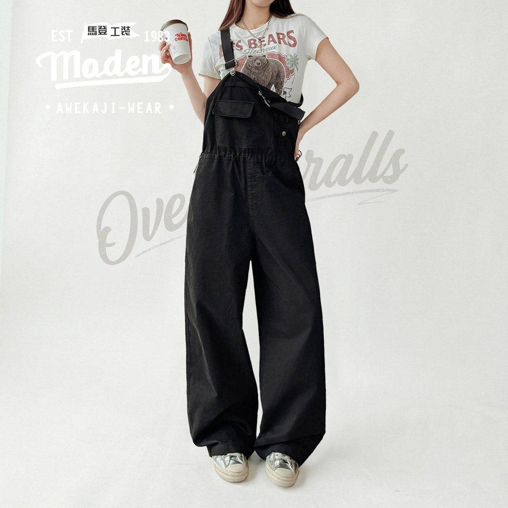 Retro Women's Spring Black American-Style Wide-Leg Jumpsuit with Slimming Waist-Defining Details - Pure Cotton
