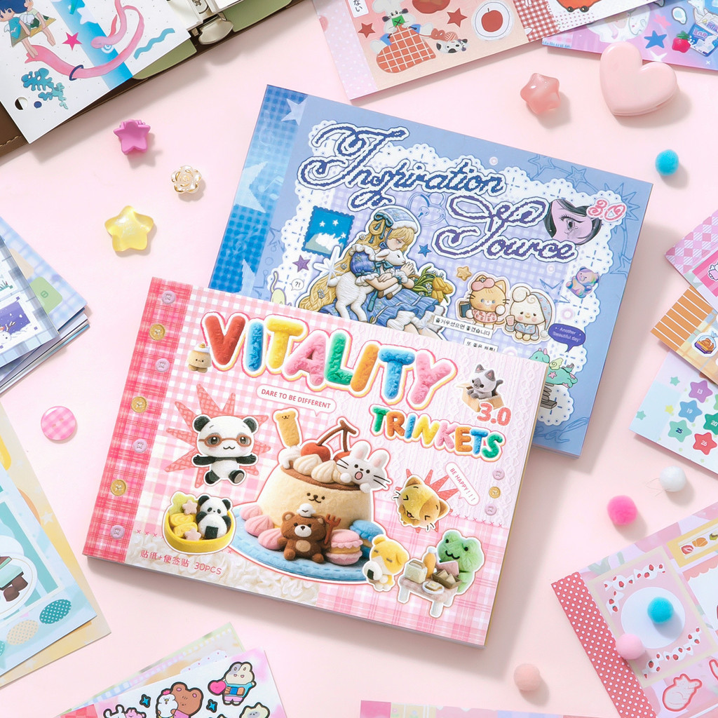 Cdaily|M5 Double-Sided Sticker Book 3.0 30 Sheets Writable Memo & Die-Cut Stickers Cute DIY Journal Planner Scrapbook Decoration