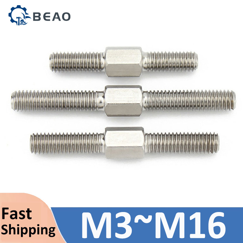  M3 M4 M5 M6 M8 M10 M12 M14 M16 304 Stainless Steel Dual Head Threaded Bar Stick Left And Right Thread Double End Thread Rod Stud Bolts