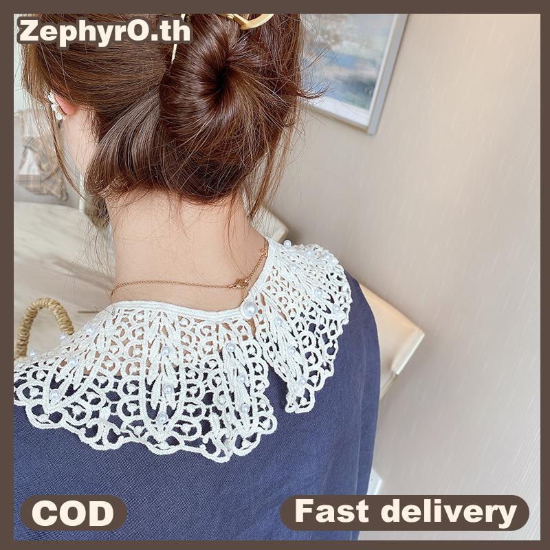 null Women Sweet Shirt Detachable Doll Fake Collar Hollow Out Floral Lace Ruffled Trim False Collar Woman Fake Collar Shawl null