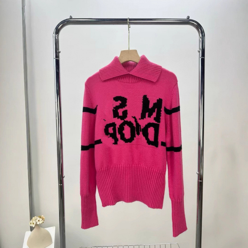 K QCY D ** r Classic Logo Embroidered Contrast Color Wool Knitwear Top New Product 25 Autumn Lapel Slim-fit Stylish