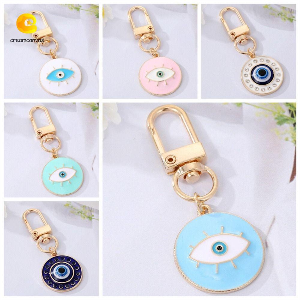 CREAMCANVAS​ Evil Eye Keychain, Lucky Turkish Enamel Pendant Blue Eye Keyring, Bag Accessories Colorful Retro Round Key Holder Lucky Eye Pendant Bag Charm