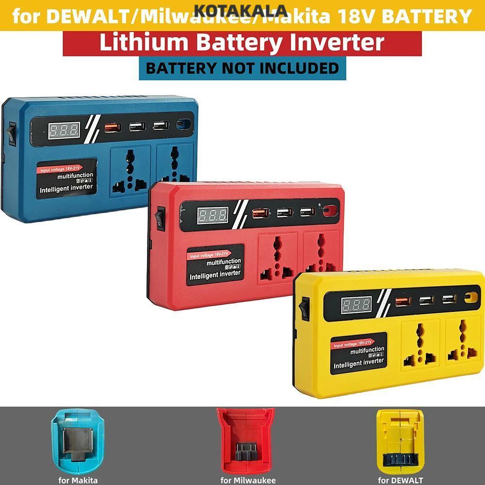 KOTAKALA 1Pcs Battery Inverter, 18v 20v To 220v with 4 USB LED Socket Smart Transformer, 120W Multifunctional Household Outdoor Work Inverter