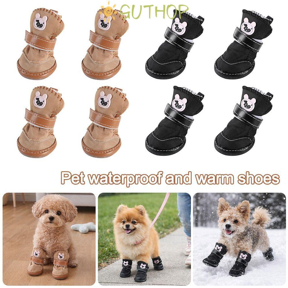 GUTHOP Dog Warm Shoes, Non-slip Waterproof Dog Snow Boots,  Soft Warm Cotton Boots Autumn Winter