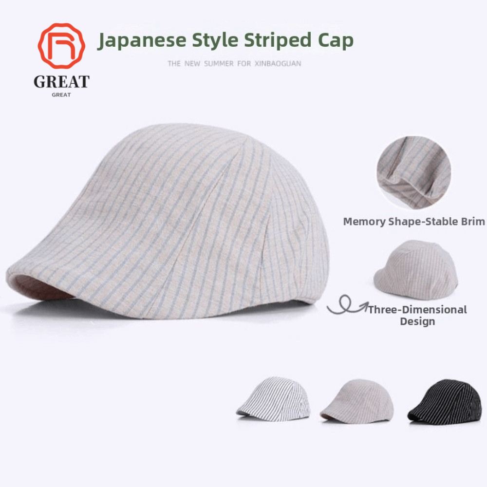 GREAT Beret, Sunscreen Breathable Painter's Hat, Fashion Striped Forward Caps Summer