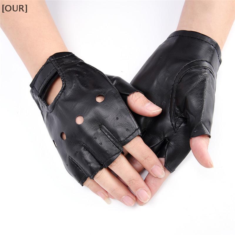 [OUR] PU Leather Bla Driving Motorcycle Biker Fingerless Gloves Men Women  Gloves null
