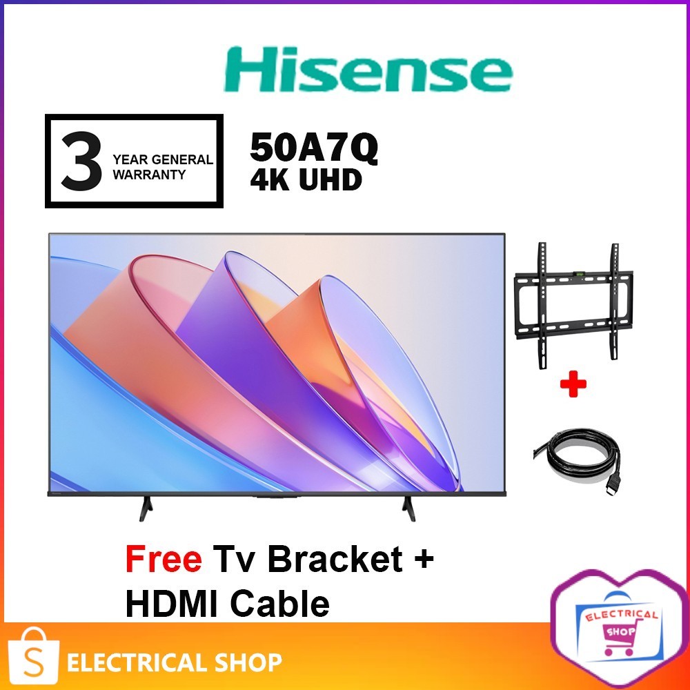 Hisense 50'' 50A7Q / 55'' 55A7Q 4K UHD A7Q Series Smart tv Television (FREE HDMI CABLE AND TV BRACKET)