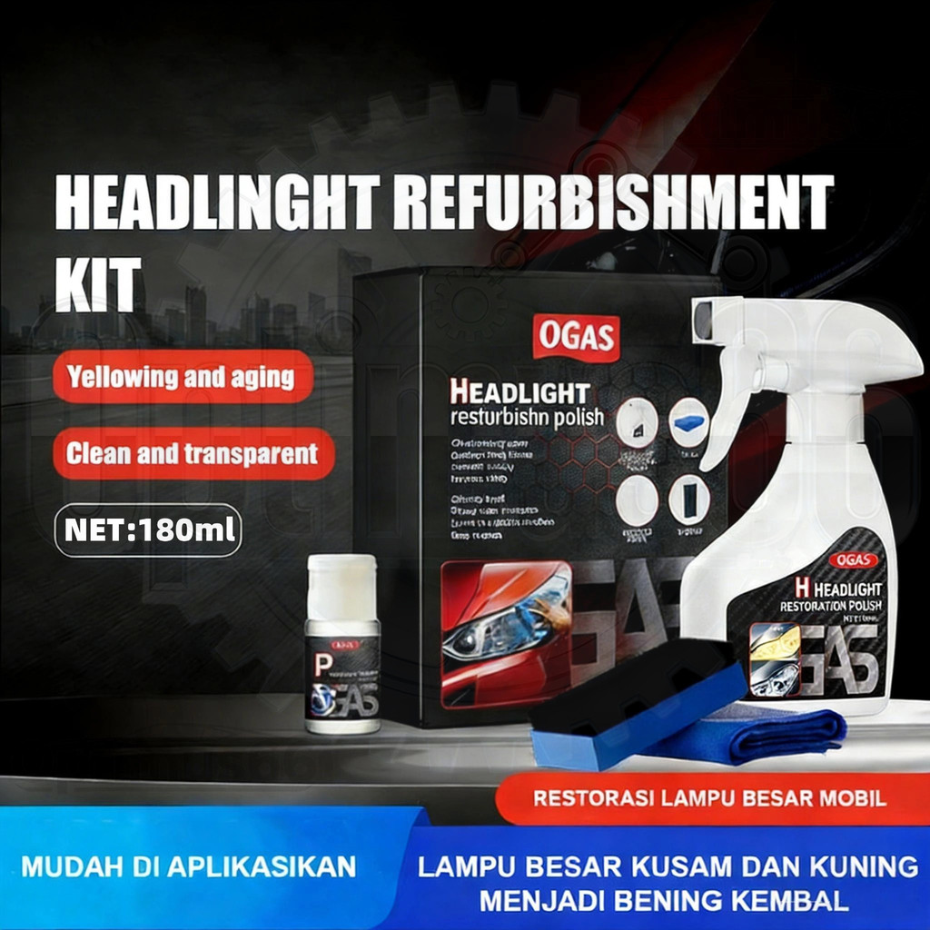 Car Headlight Refurbishment Kit+Coating Film 180ml Car Polish Headlamp Upgrade Repair Renew Kit Pemulihan Lampu Kereta