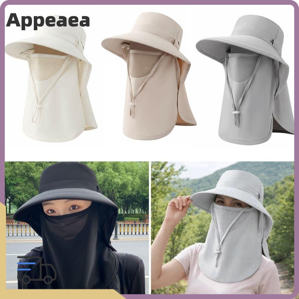 APPEAEA Sun Hat, UV Protection Outdoor Sunscreen Bucket Hat,  Adjustable Rope Wide Brim Neck Protection Fisherman Hat Women
