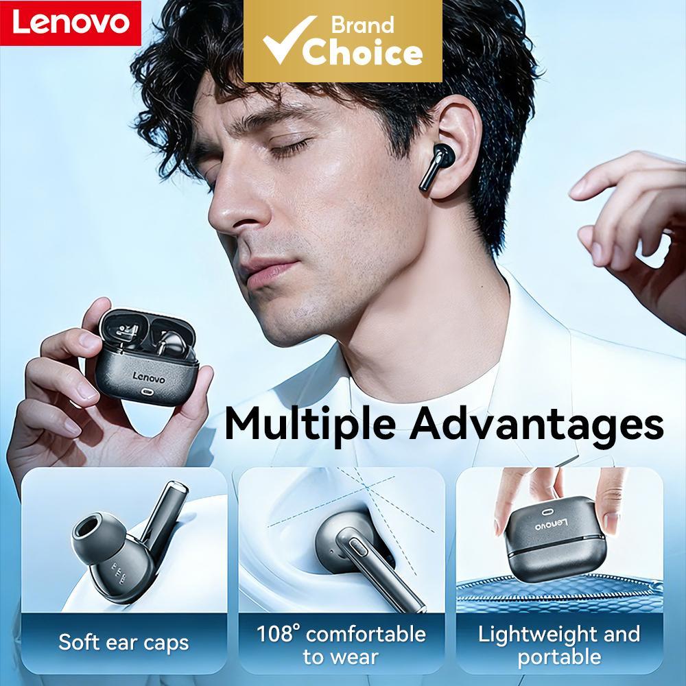 Lenovo Earphones Wireless Bluetooth 360 Surround Sound 24H Battery Lightweight Comfort Earbuds Moon Rock White Snow Blue Storm Grey HiFi Stereo Headsets