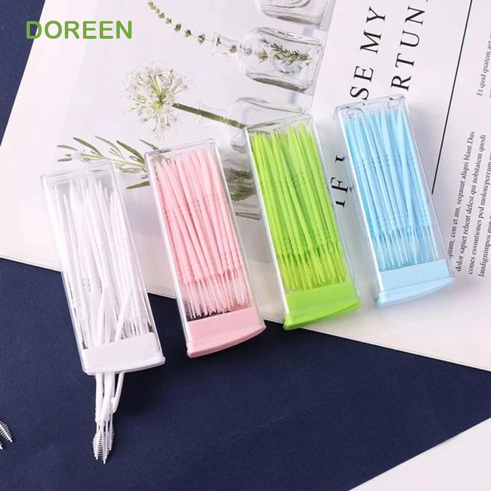DOREEN 300/60 Pcs Fish Bone Shaped Interdental Brush, Disposable Gum Care Double-ended Toothpick, Cleaning Caring Tool Portable Oral Cleaning Plastic Dental Floss Household