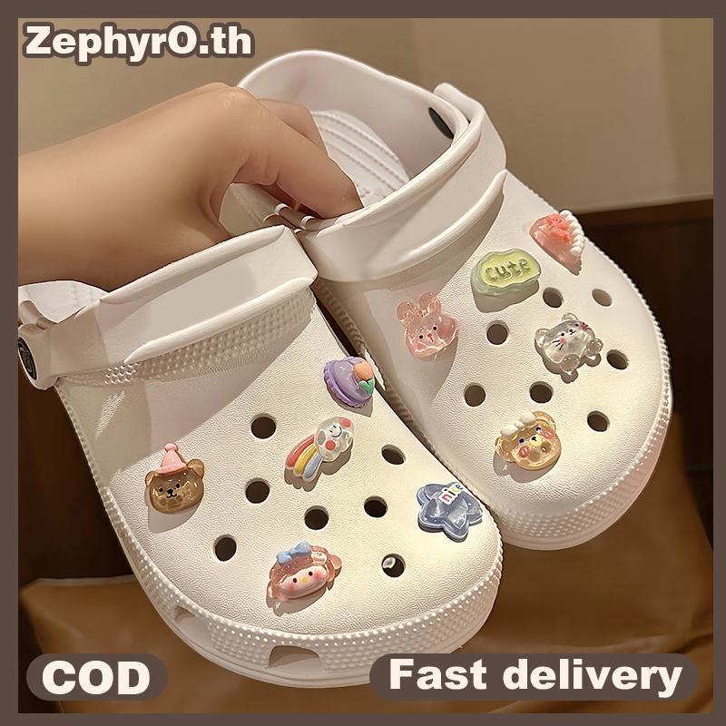 null Cute Cartoon Animals Hole Shoe Charms Decoration Shoe Bule Transparent Floral DIY Shoes Flower Accessories null