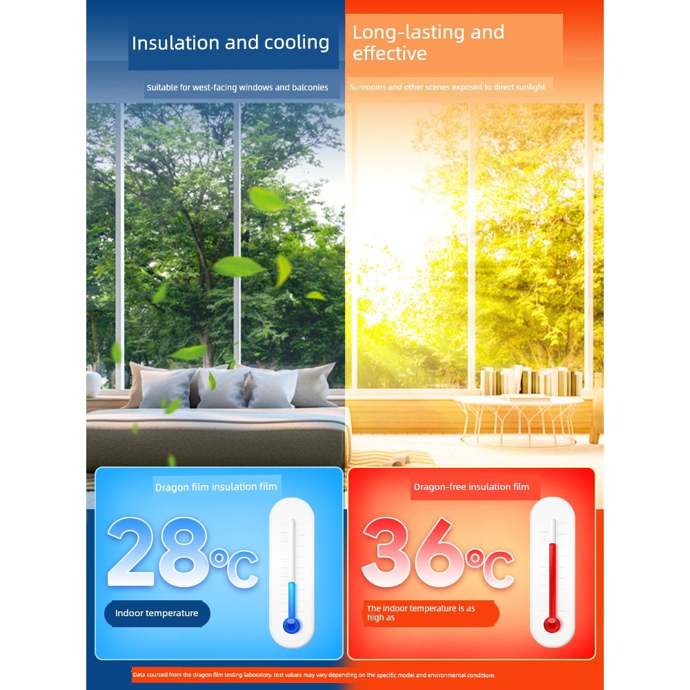 batang langsir langsir putih Dragon Film Window Sunscreen Heat Insulation Film Glass Film Shading Sticker One-Way Perspective Anti-Privacy