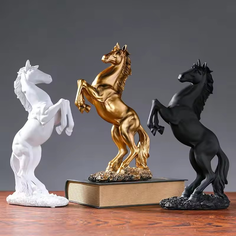 Resin Statue Golden White Black Horse Figure Nordic Abstract Ornaments For Figurines For Interior Sculpture Room Home De