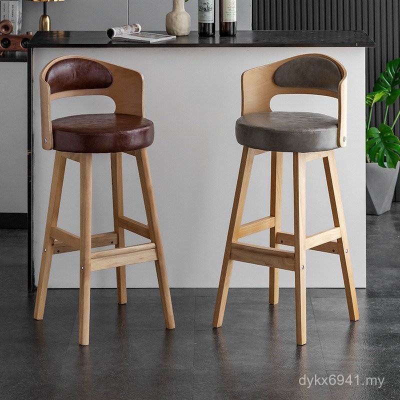 Chair High Fashion Simple Modern Household Backrest Foot Bar Stool Solid Wood Luxury Bar Chair Light High Nordic Foot Chair IDNW