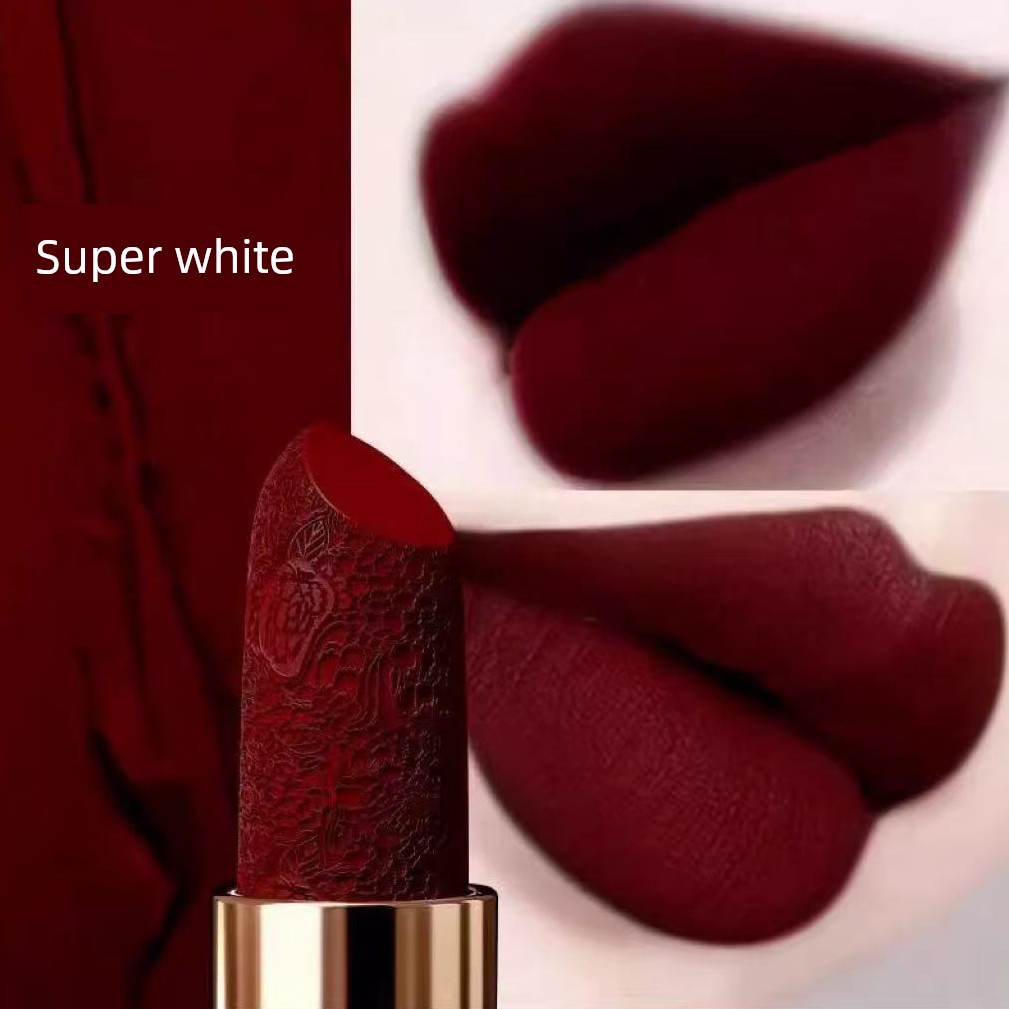 lipstick liptint waterproof [Official Authentic] French Retro White Carved Lipstick Female Aunt Color Matte Waterproof Non-Stick Cup Does Not Fade