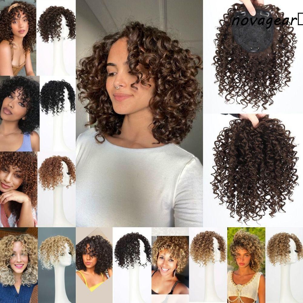 NOVAGEAR​ Synthetic Hair Bangs, Clip In Natural Short Afro Kinky Curly Hair Toppers, Top Hair Bangs Hair Loss Fake Bangs Hair Extension Thinning Hair Topper Increase Hair Volume