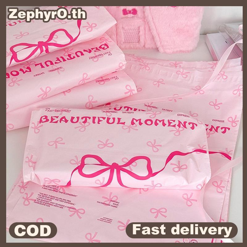 null 10Pcs Pink Plastic Courier Bags Bow Knot Printed Express Envelope Clothing Paing Shipping Envelopes Self Adhesive Mailing Bag null