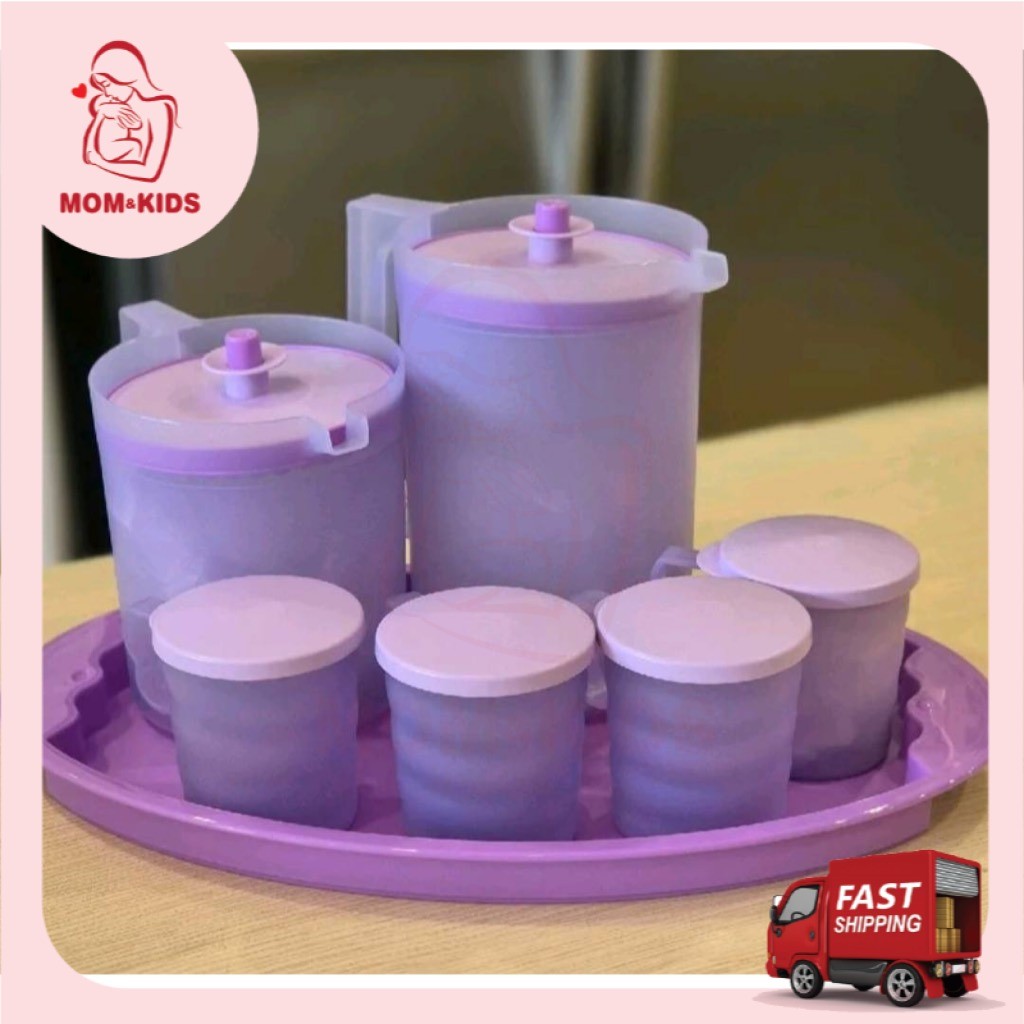 Tupperware Royal Blossom Purple Drinking Jugs Set 2L 1.4L Pitcher 400ml Mugs with Seal Gourmet Cover New Design Raya