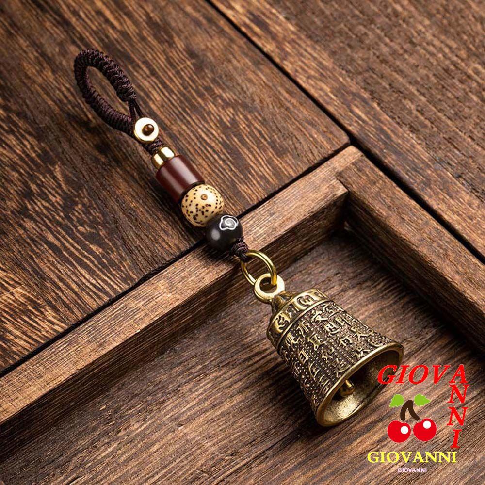 GIOVANNI Car Key Chain Porsperity Success Good Luck Hanging Car Accessories Brass bell Tibetan Buddhism Scripture Sutra Lucky Rope Keyfob