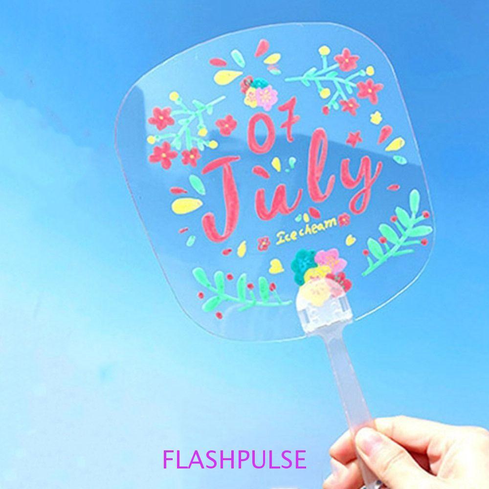 FLASHPULSE Transparent Fan, Unfinished Handheld Graffiti Fans, Multi-functional Thicken Plastic Round Handicrafts DIY