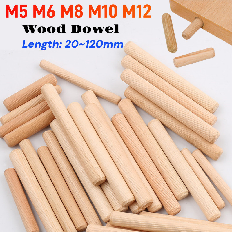 Wooden Dowel Cabinet Drawer DIY Wooden Stick Woodworking Solid Wood Pins Wood Plug M5 M6 M8 M10 M12
