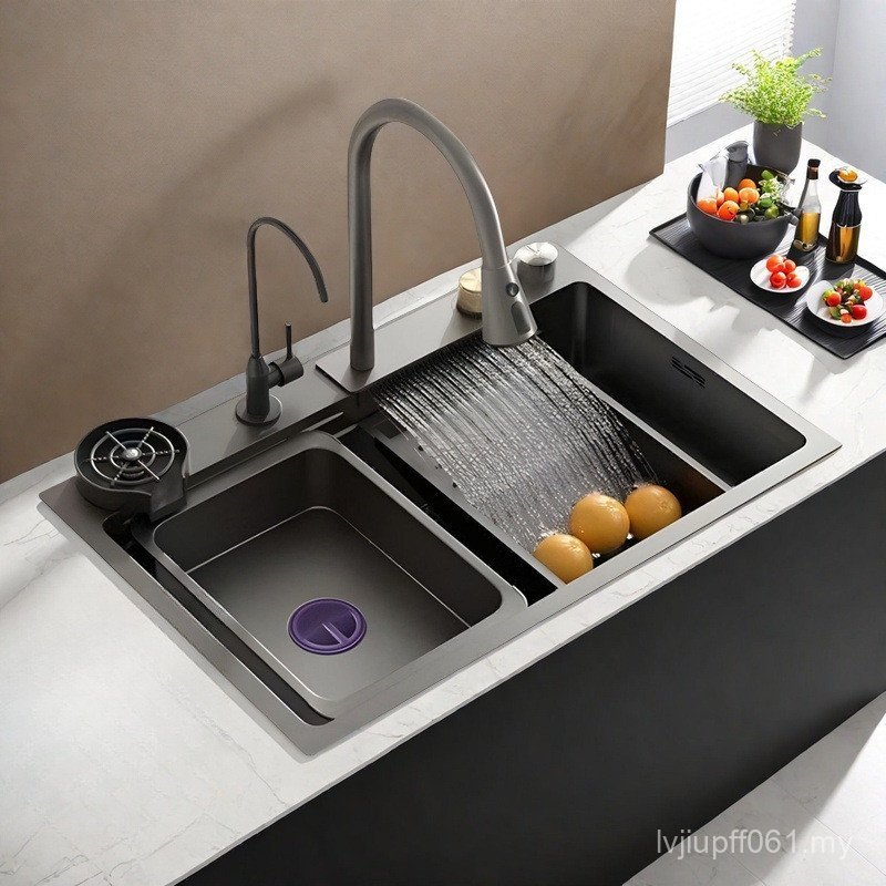 Flying Rain Kitchen Large 304 Stainless Steel Vegetable Washing Handmade Pool Sink Basin Waterfall Thickened Household Dishwashing Single Sink Nano BJWN