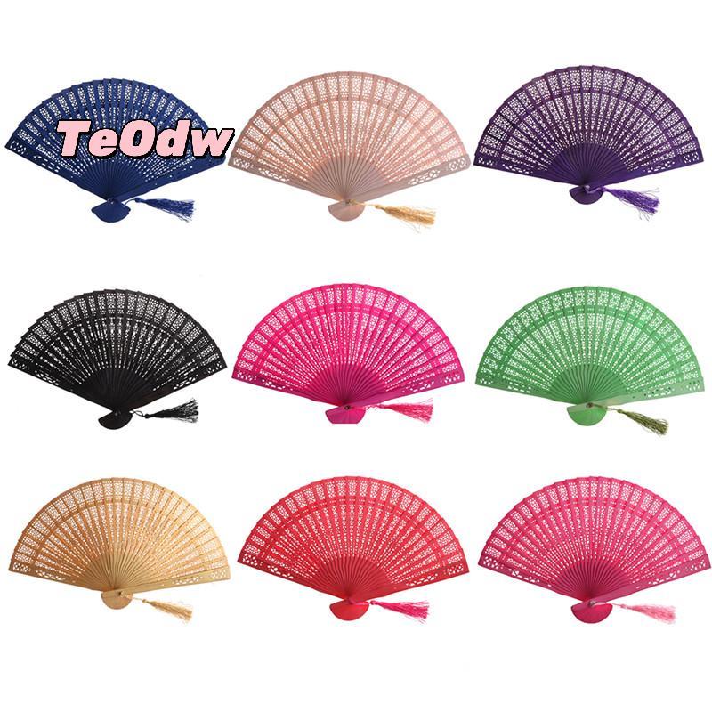 [TeOdw-t] Fashion Wedding Hand Fragrant Party Carved Bamboo Folding Fan Chinese Wooden Fan [NEW]