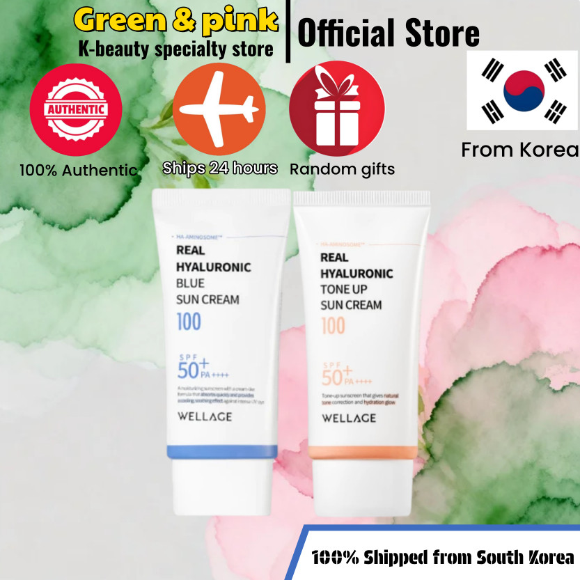 [WELLAGE] Real Hyaluronic Blue Sun Cream 50ml/Hyaluronic Acid Brightening Sunscreen 50ml