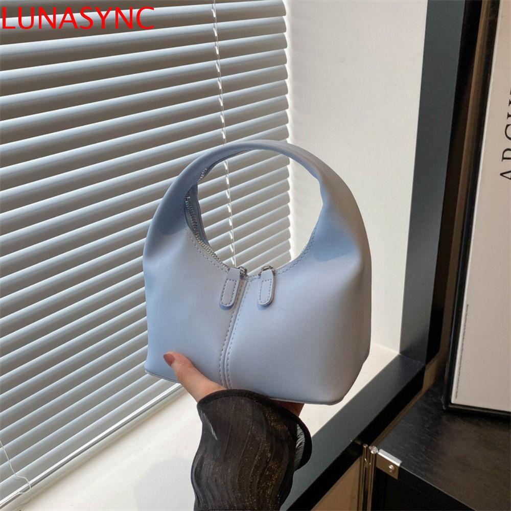 LUNASYNC Underarm Bag, Candy Color Small Bag Pu Leather Handbag, Simple Pu Fashionable Purse Crescent Bag Travel