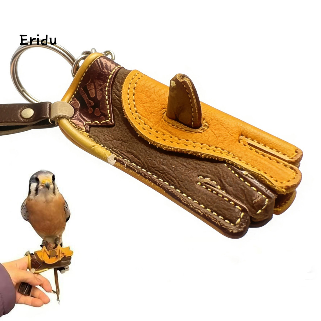 [ER] Mini Falconry Glove Keyring Bird Handlers Gift Mini Falconry Glove Keychain for Men Faux Leather Tiny Glove Finger Miniature Falcon Perch Perfect Gift for Bird Handlers