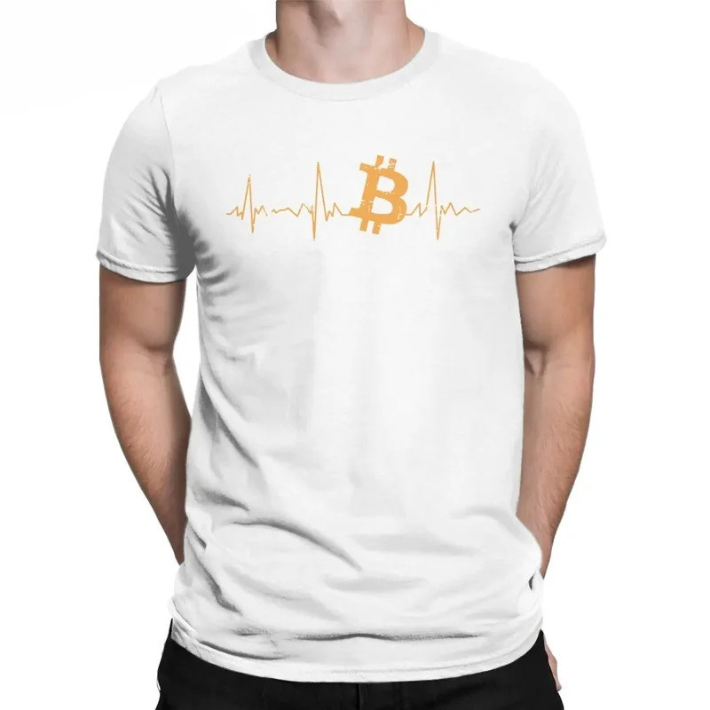 Baju T Grafik Degupan Jantung Bitcoin Lelaki Mata Wang Kripto Atasan Kapas Tulen Baju Tee Leher Krew Hebat untuk Lelaki