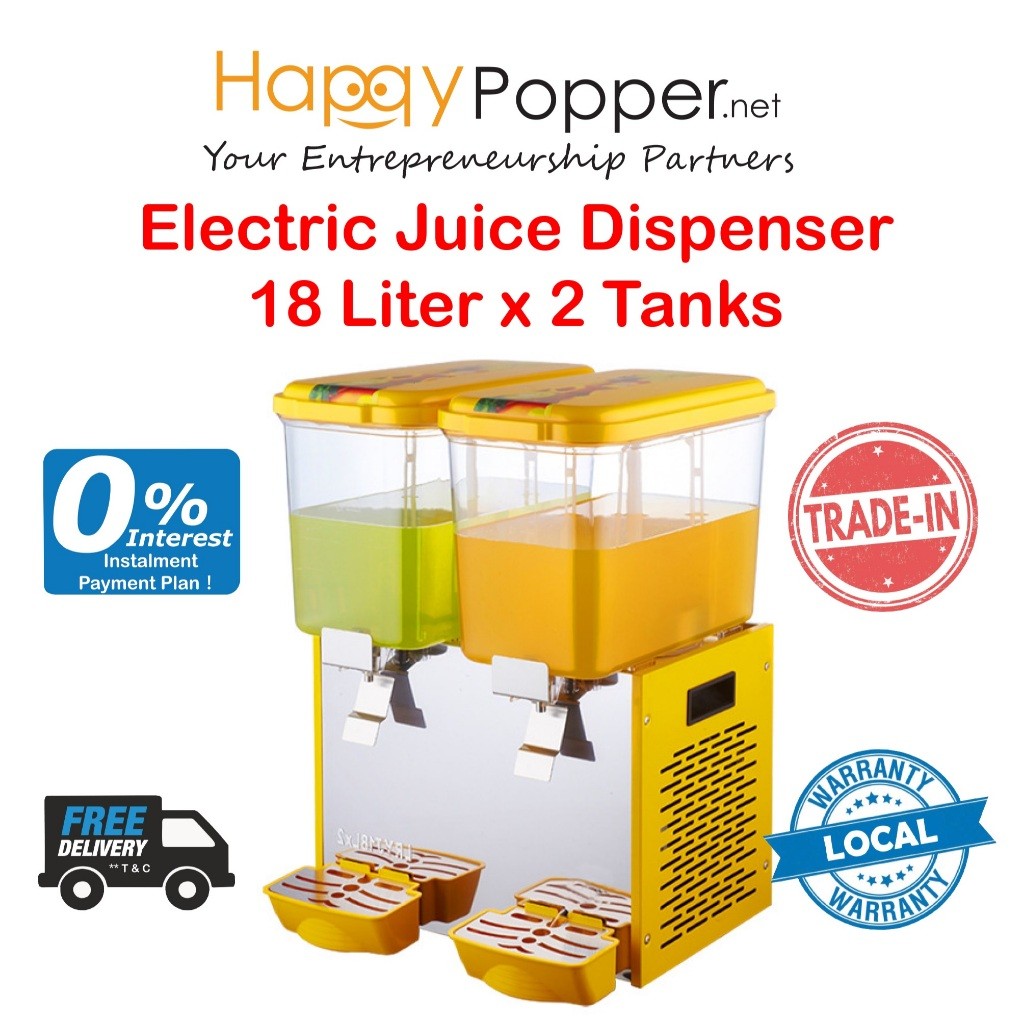 HAPPYPOPPER Commercial Mesin Fruit Juice Dispenser 18 Liter x 2 Tank Double Electric 18liter Cold Drink Machine