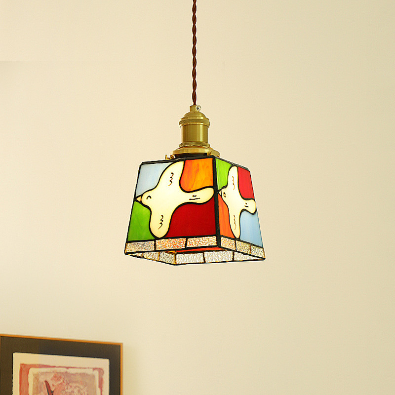 Japanese Retro Peace Pigeon Bedside Small Chandelier Stained Glass Creative Aesthetics Entrance Restaurant All Copper Decorative Lamps